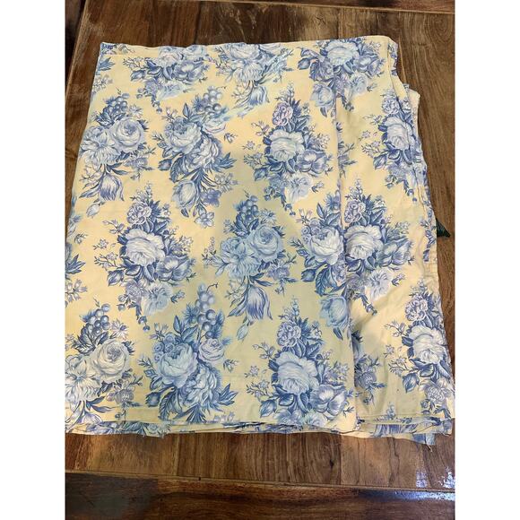 Vintage Lauren Ralph Lauren yellow blue rose French Floral flat Queen Bed Sheet - Picture 1 of 6